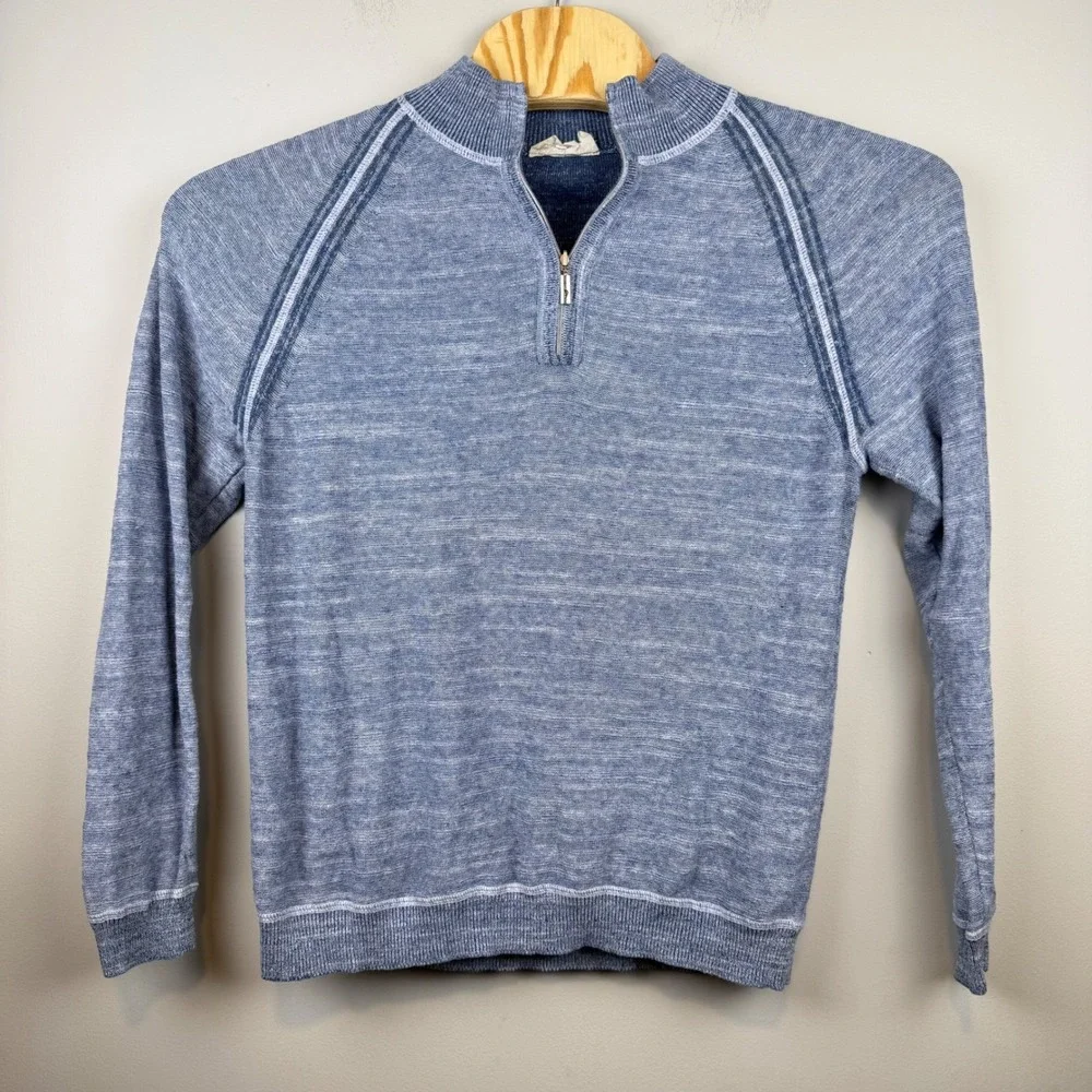Tommy Bahama Reversible 1/4 Zip Raglan Pullover Sweater Mens L Blue Nautical - Picture 1 of 13
